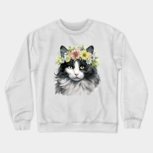 American Curl Cat Flowers Water Color Cat Mom Mother's Day Gift Crewneck Sweatshirt